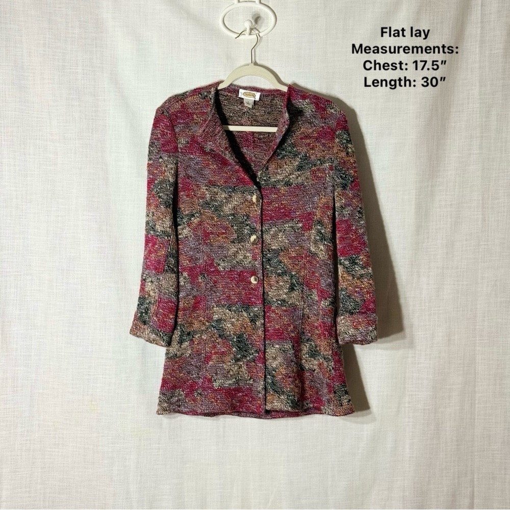 Talbots Wool Blend Multicolor Longline Cardigan Sweater Button Front M Heavy‎